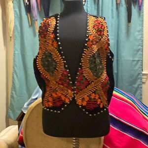 Vintage Silver River Embroidery Black Women Vest Size M